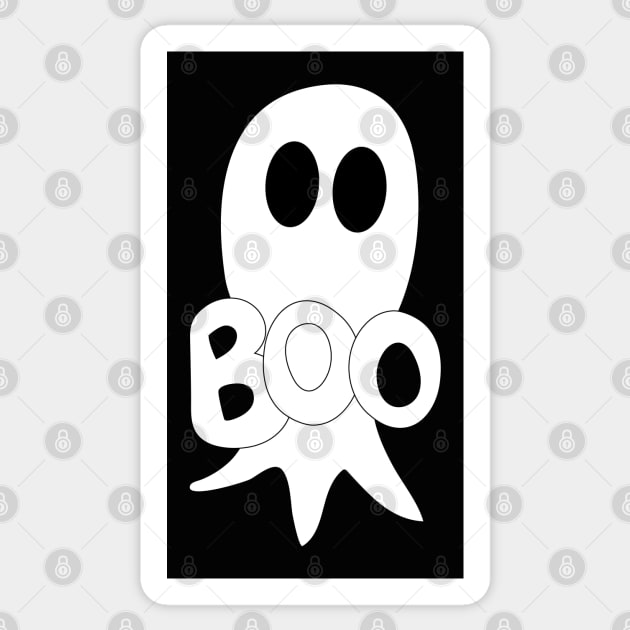 Cute Halloween ghost cartoon with BOO text Sticker by Angel Dawn Design